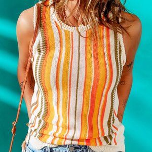Multi Color Striped Knitted Tank Medium